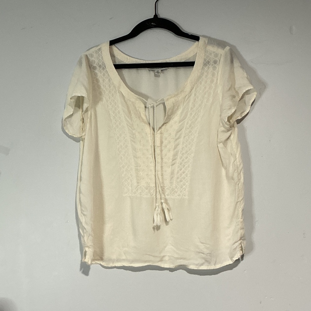 American Eagle Outfitters Cream Blouse with Tie Detail